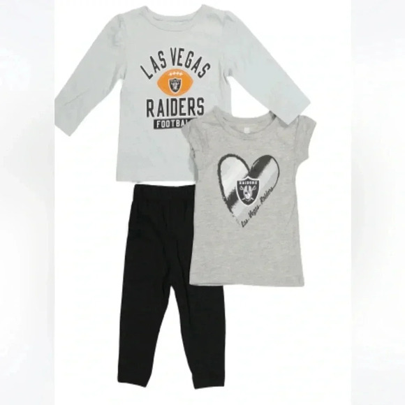 Las Vegas Raiders 12 Month Girls 3 Piece Pants Set NEW Long And Short Sleeves - Picture 1 of 1